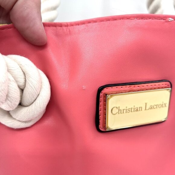 CHRISTIAN LACROIX REVERSIBLE PINK FLORAL DRAGONFLY TOTE W/ DUST BAG - Picture 10 of 11